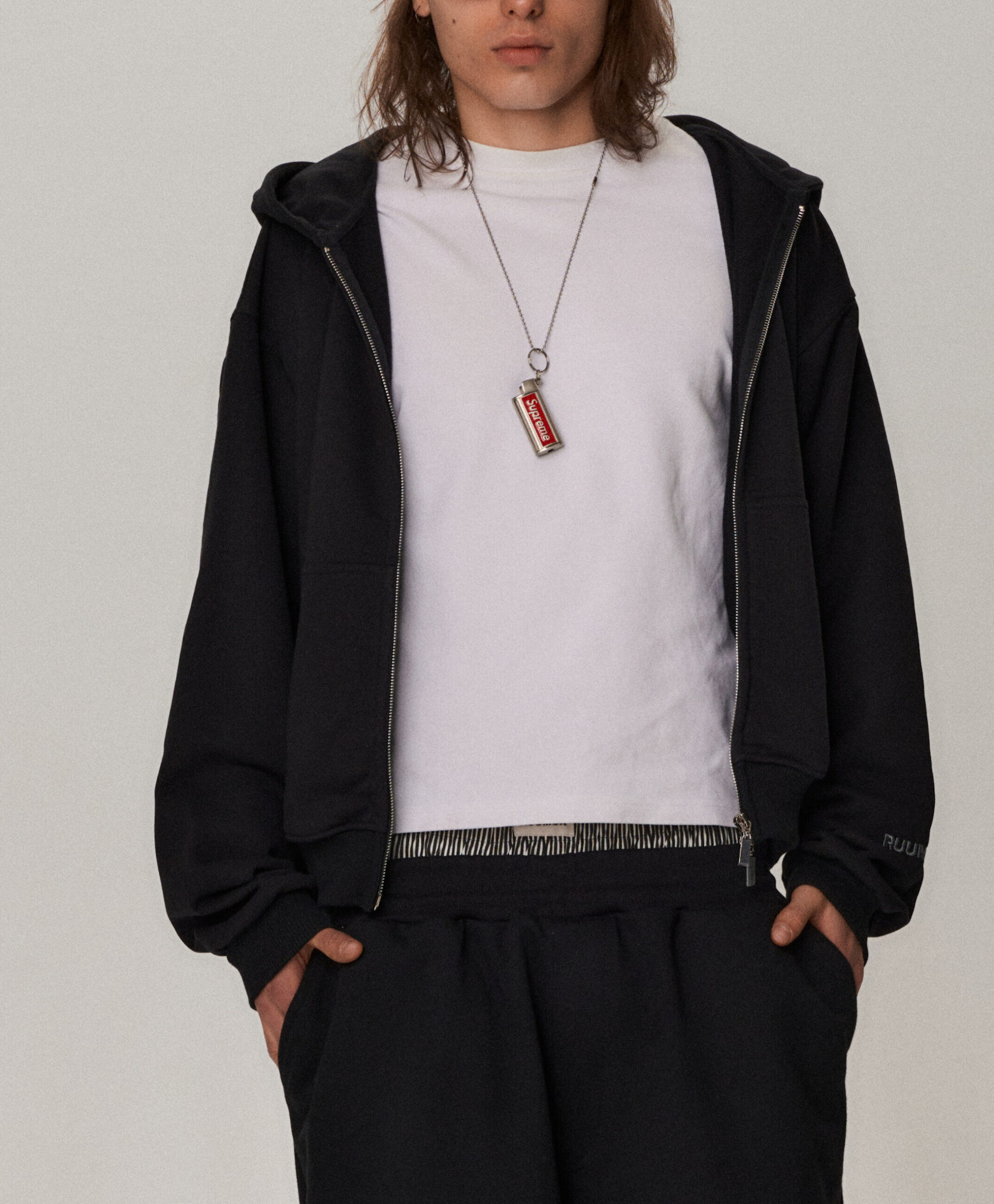 hoodie zip / black - obrazek 4